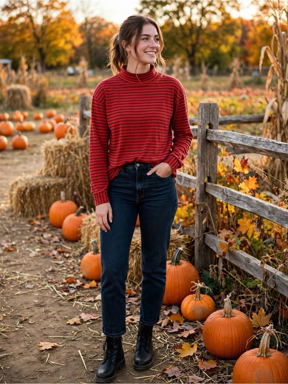 VINTAGE 90s M2B Red Black Striped Mock Neck Long Sleeve Top Grunge Y2K Layering